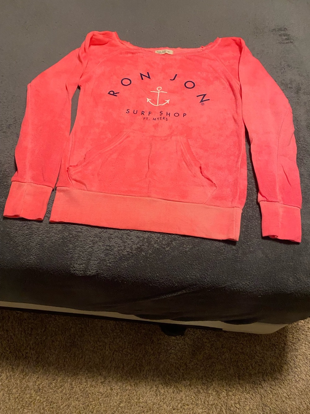 Ron Jon surf shop logo off the shoulder lounge sweatshirt